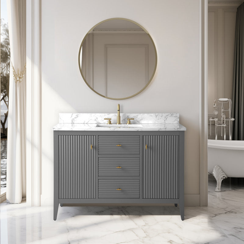 Vanity Art Freestanding Vanity, Cashmere Gray, 48", Single Sink, Golden Brushed