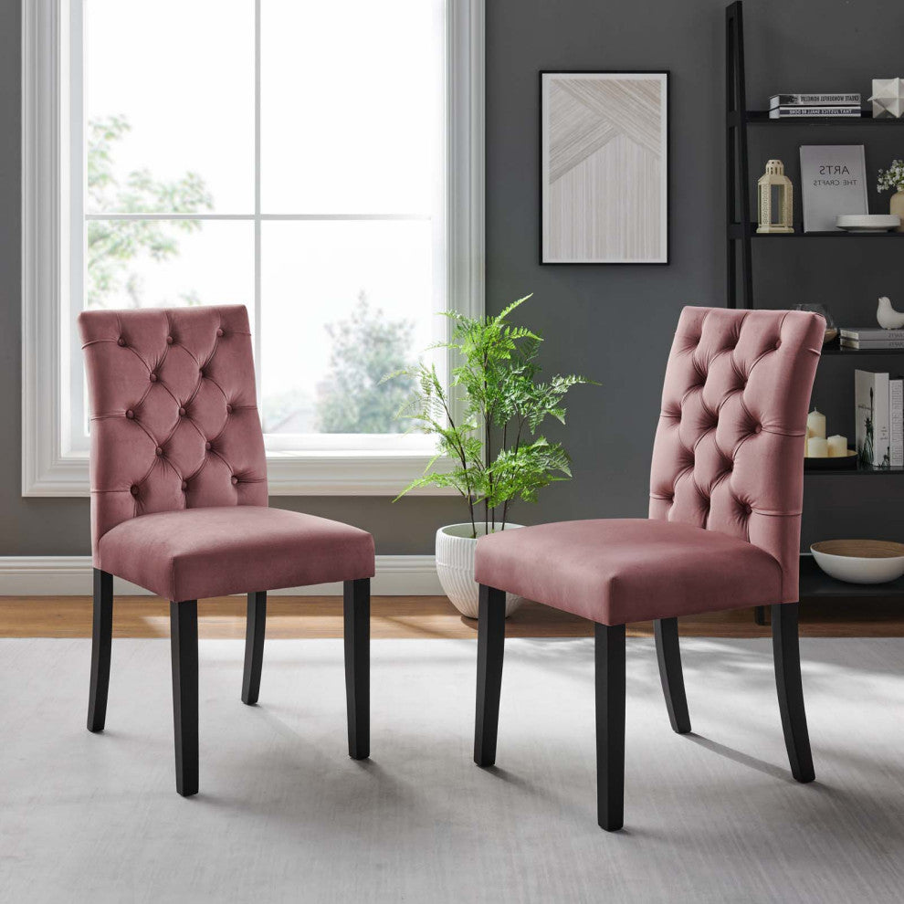 Side Dining Chair, Set of 2, Pink, Velvet, Modern, Cafe Bistro Hospitality