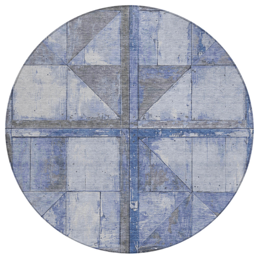 Machine Washable Indoor/Outdoor Chantille ACN1875 Denim 8' x 8' Round Rug