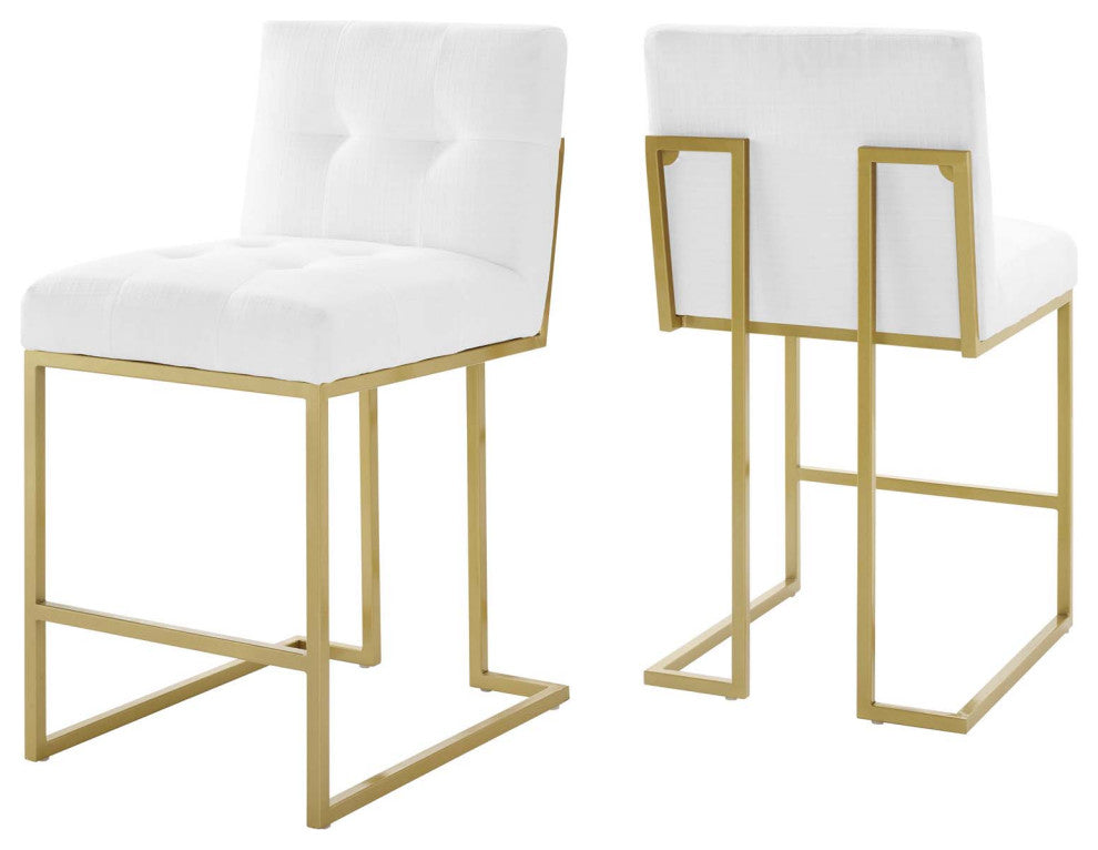 Privy Counter Stool Upholstered Fabric Set of 2, Gold White
