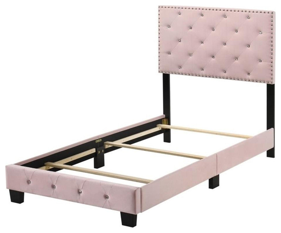 Glory Furniture Suffolk Velvet Upholstered Twin Bed in Pink