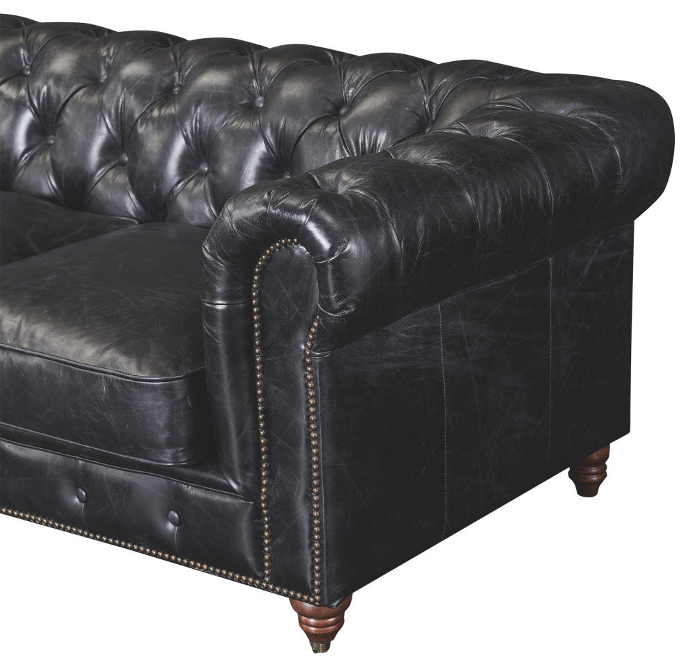Top Grain Leather Chesterfield Love Seat, Slate