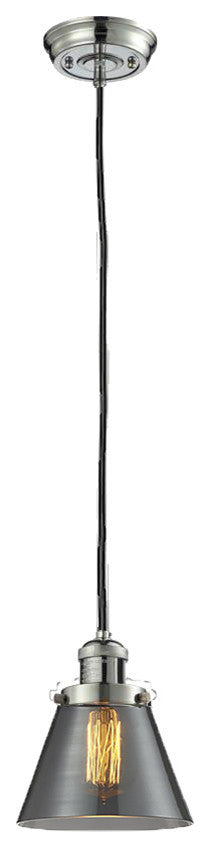 Small Cone 1-Light LED Pendant, Polished Nickel, Glass: Smoked