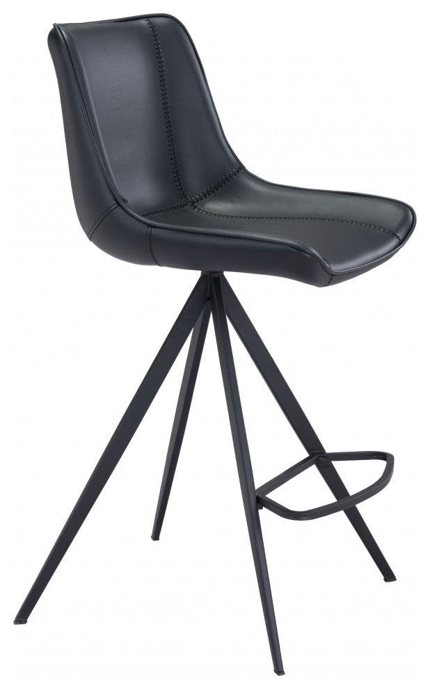 Set of Two Black on Black Faux Leather Triangle Base Counter Chairs