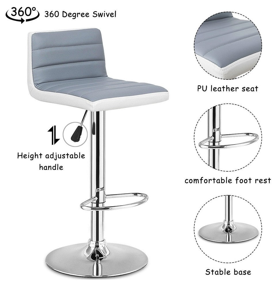 Set of 2 Adjustable PU Leather Bar Stools Gray + white