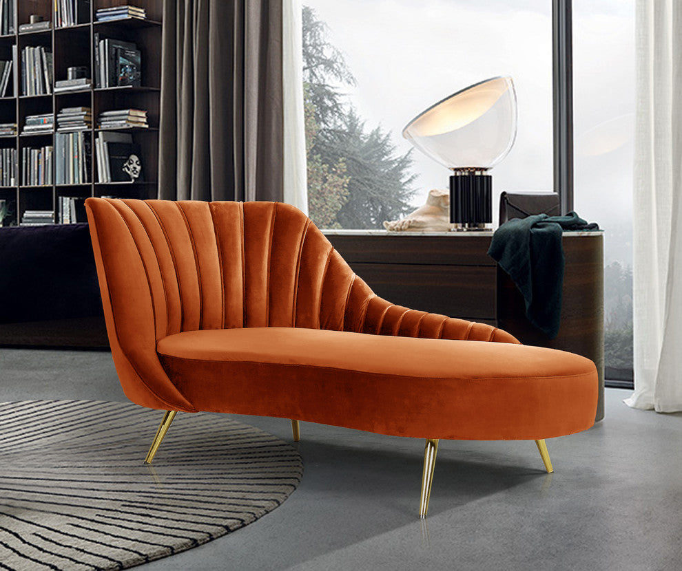 Margo Velvet Upholstered Set, Cognac, Chaise