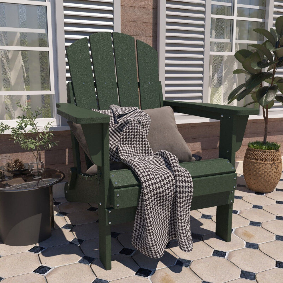 CASAINC Adirondack Chair PS Board Folding Outdoor Indoor Widened Armrests Green
