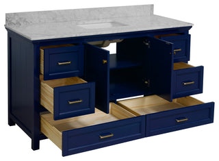 Paige 60" Bathroom Vanity, Royal Blue, Carrara Marble, Single Sink