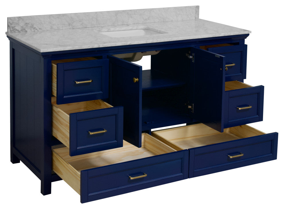 Paige 60" Bathroom Vanity, Royal Blue, Carrara Marble, Single Sink