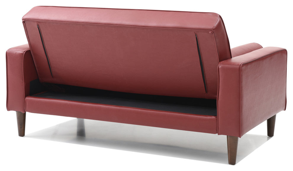 Navi Sleeper Love Seat, Red Faux Leather