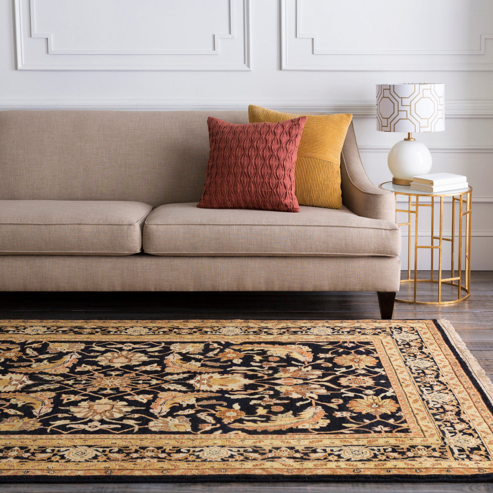 Surya Taj Mahal TJ-44 8' Square Rug, Black/Mustard/Tan/Olive/Brown/Lime/Khaki