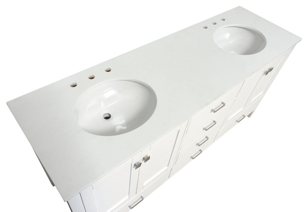 Horizon 72" Double Bathroom Vanity, White, Engineered White