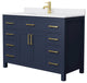 48" Single Bath Vanity Dark Blue, White Cult. Marble Countertop, Sink, Gold Trim