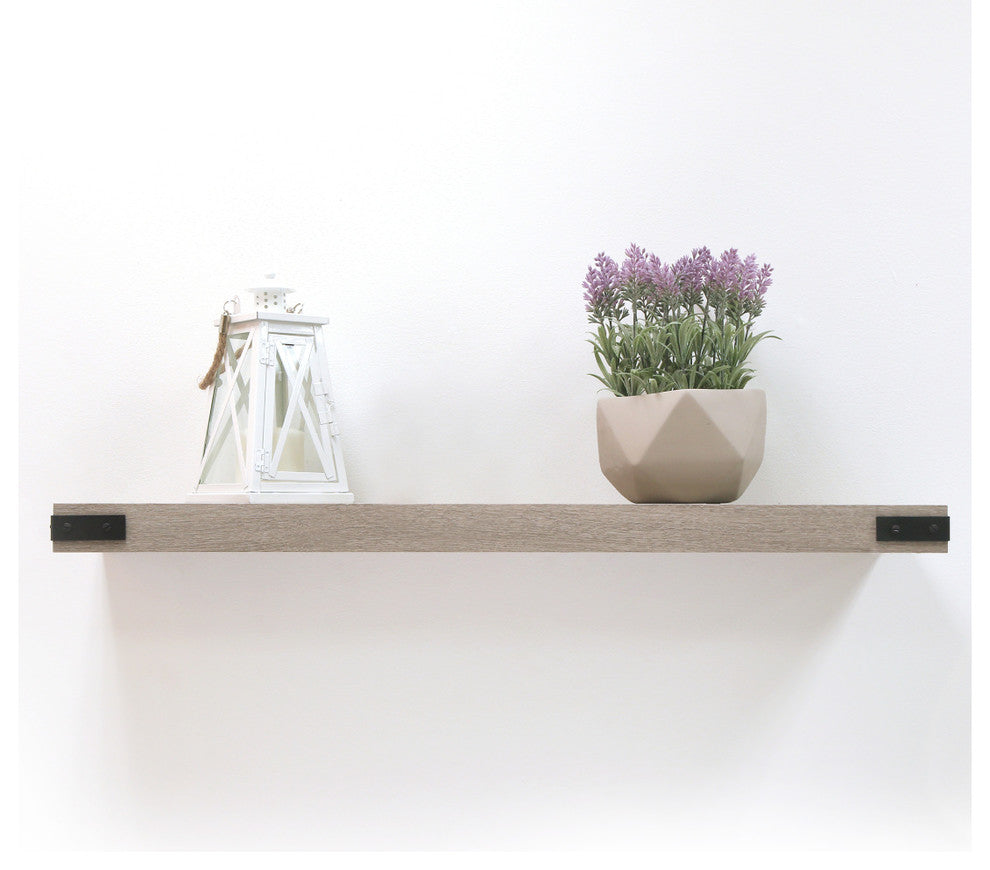 9602068E Floating Shelf With Metal Corners, Oak, 36"x8"x3.5"