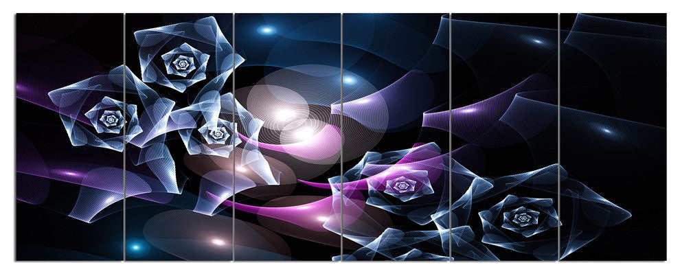 Glowing Bouquet of Beautiful Roses, Abstract Canvas Art Print, 70"x28", 6 Panels