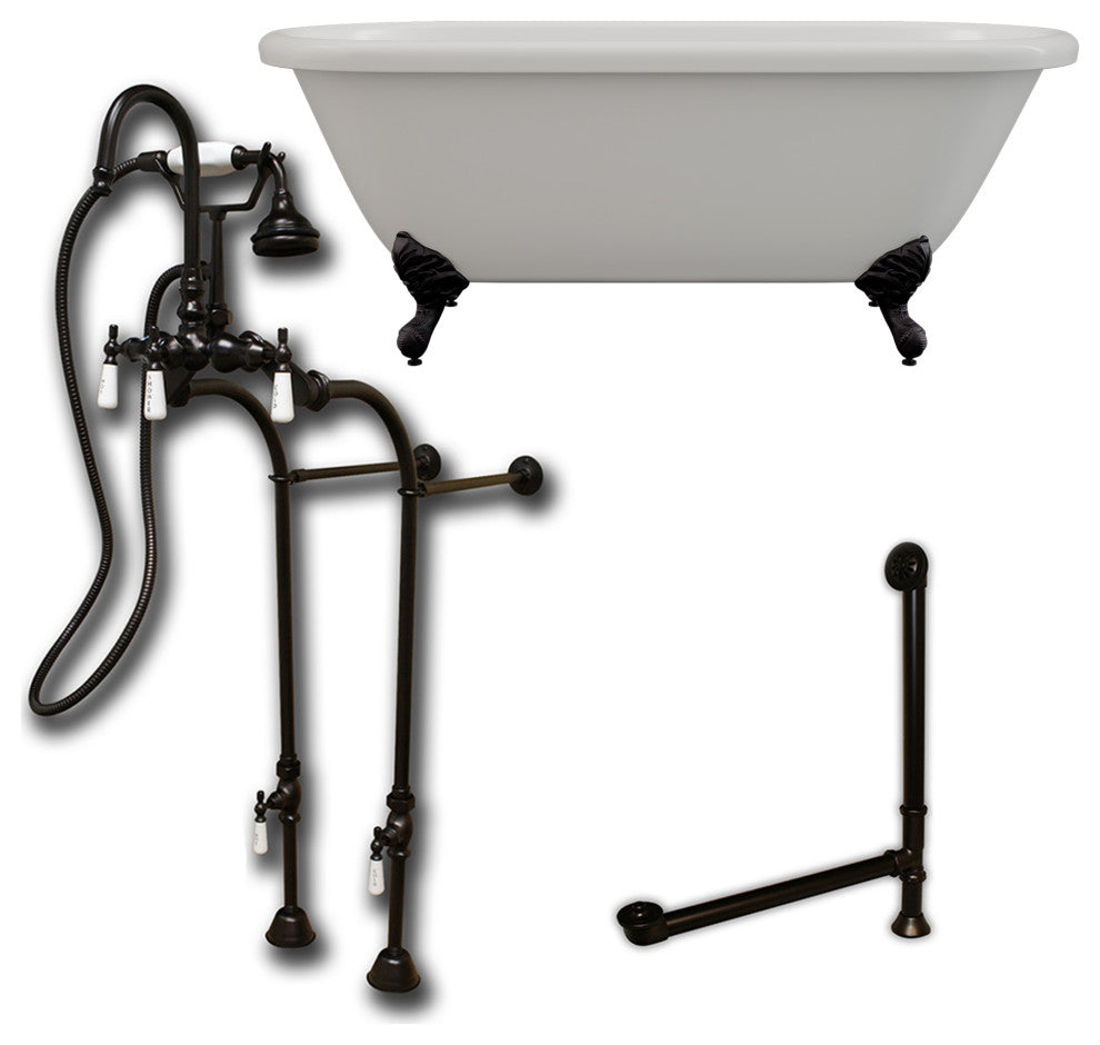 Acrylic Double Ended Clawfoot Bathtub 60" X 30" With No Faucet Drillings