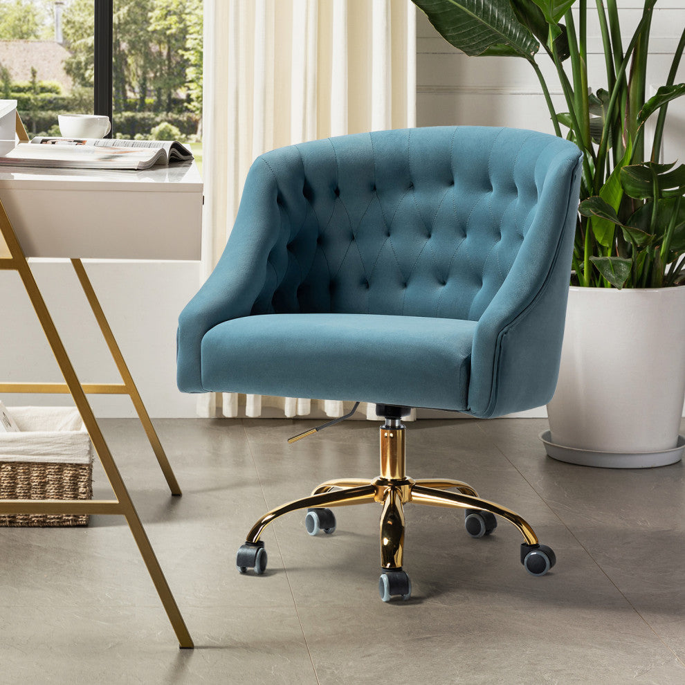 Home Office Swivel Chair with Button-Tufted Back, Blue
