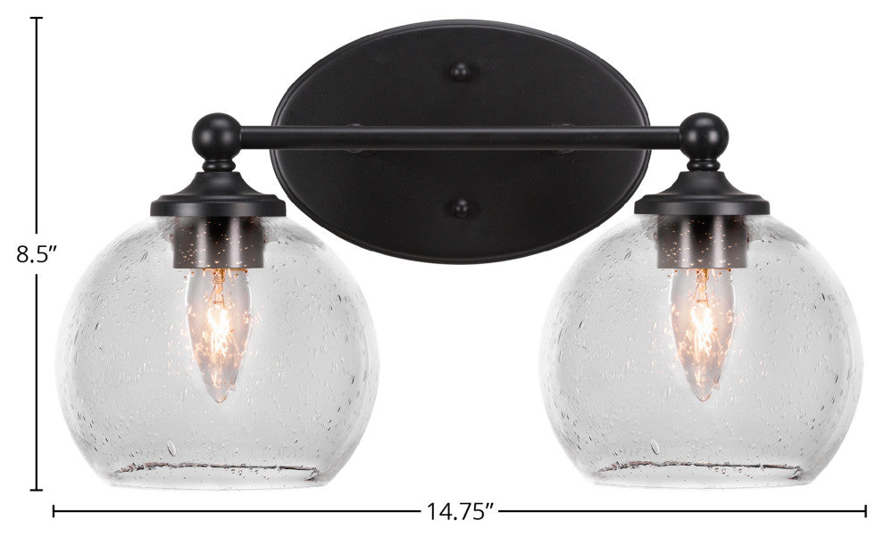 Capri 2-Light Bath Bar, Matte Black/Clear Bubble