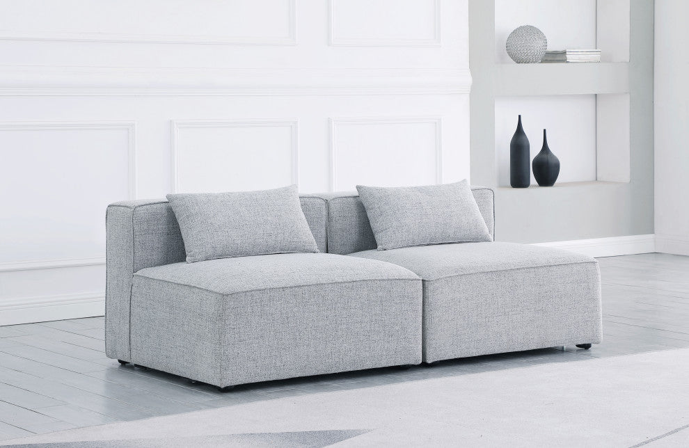 Cube Upholstered Modular Sofa, Gray, 2-Piece: 2 Armless Chair, Linen Texured Fabric