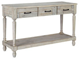 Sofa Table w/ Fixed Shelf, Whitewash Wood