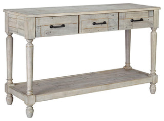 Sofa Table w/ Fixed Shelf, Whitewash Wood