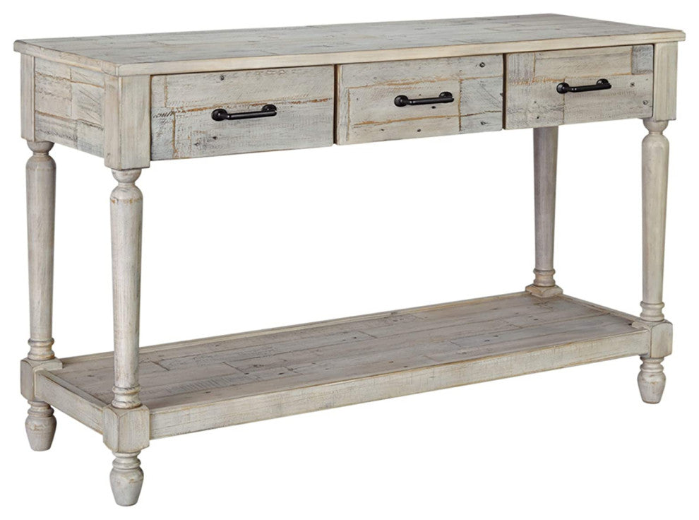 Sofa Table w/ Fixed Shelf, Whitewash Wood