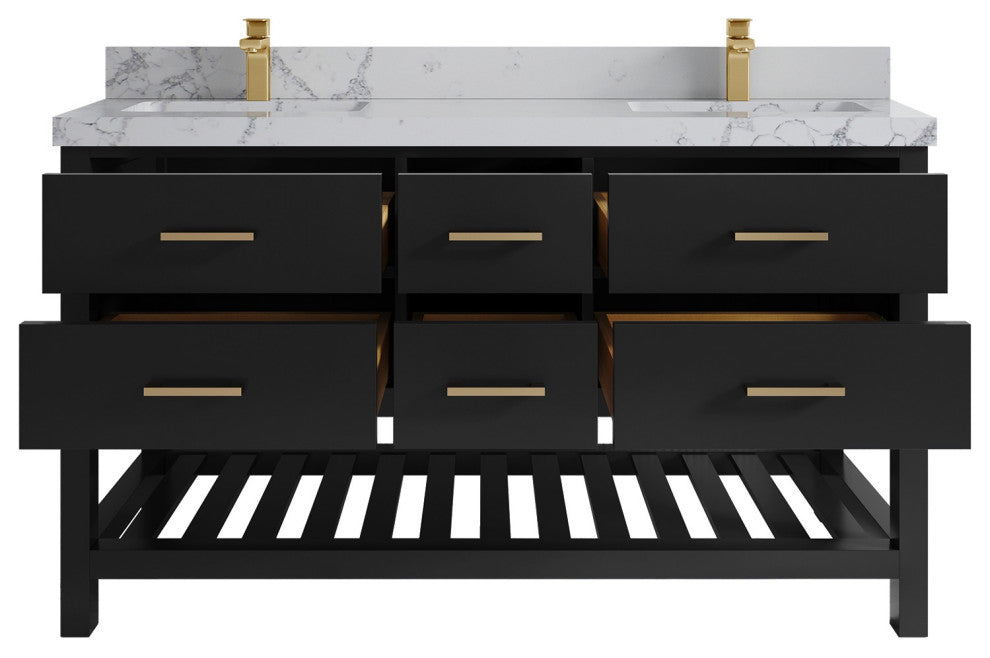 Parker 60" Double Sink Bath Vanity, Black 2" Venatino Quartz