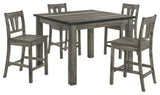 5-Piece Dining Set, 41" Square Table and 4 Chairs With Wood Seats