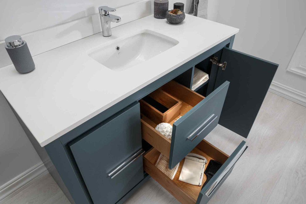 Mila Collection 48" Bathroom Vanity With Sink, Mirror, Countertop, Alasca Blue