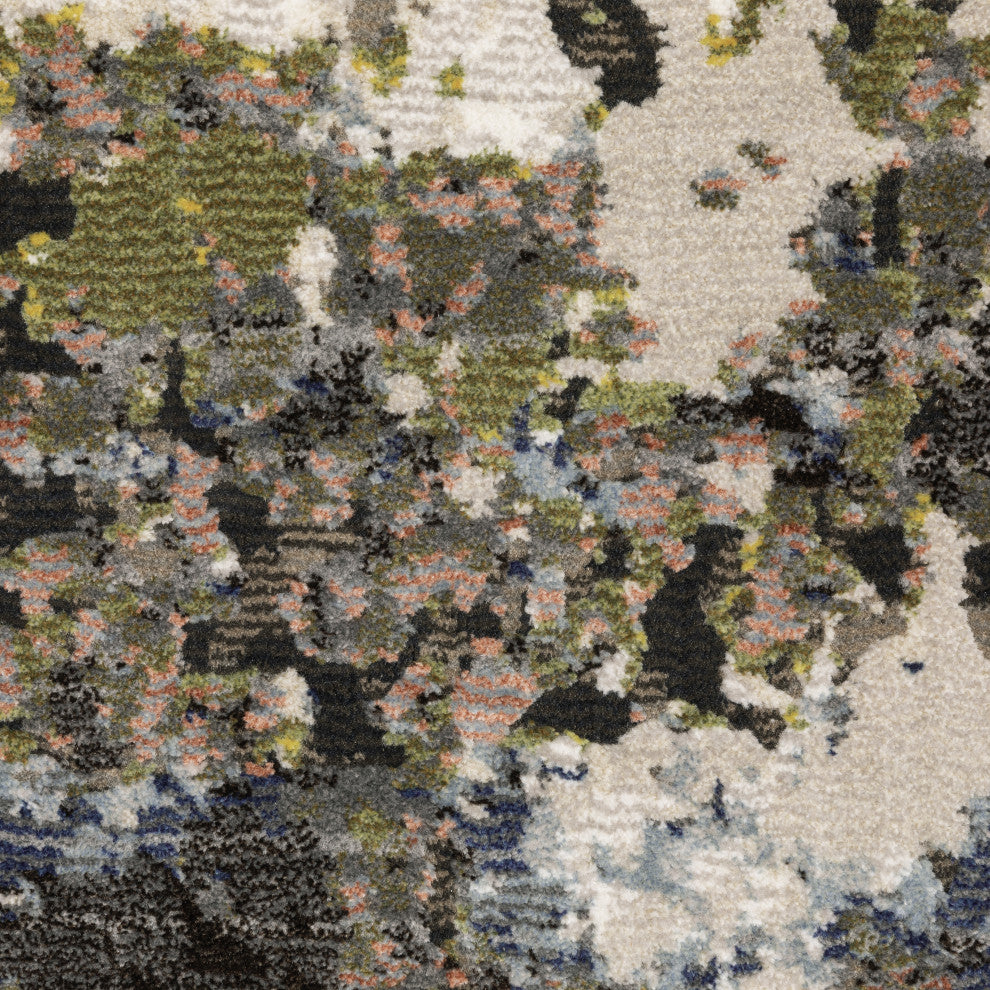 Christian Chaotic Contemporary Power-Loomed Area Rug, Grey and Green,
