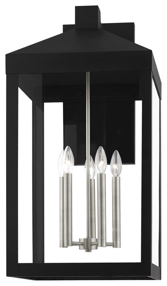 Livex Nyack 5 Light Black/Brushed Nickel Cluster XL Outdoor Wall Lantern