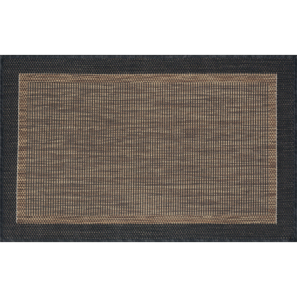 Dania Transitional Solid Border Black/Gold Indoor/Outdoor Scatter Mat, 2'x3'