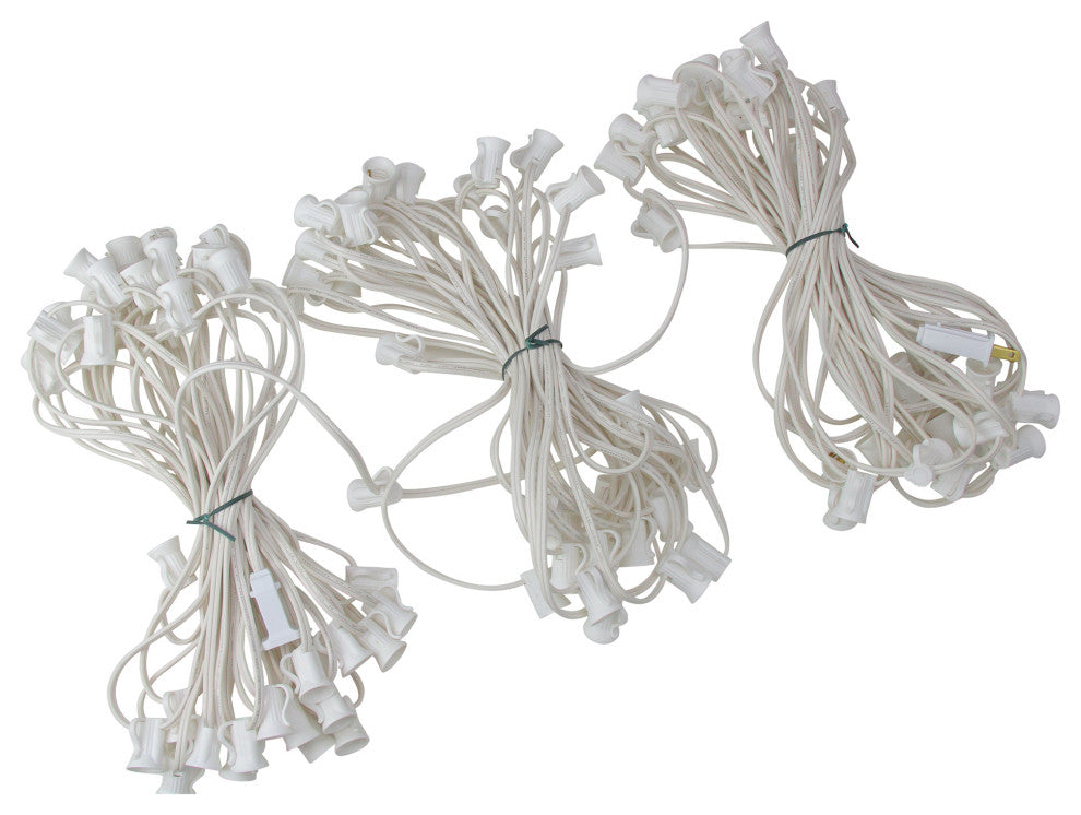100' Commercial C7 Christmas Light Socket Set 12" Spacing 18 Gauge White Wire