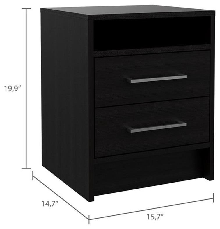 Tu Home Square 2 Drawer Engineered Wood Nightstand Set in Black (Set of 2)