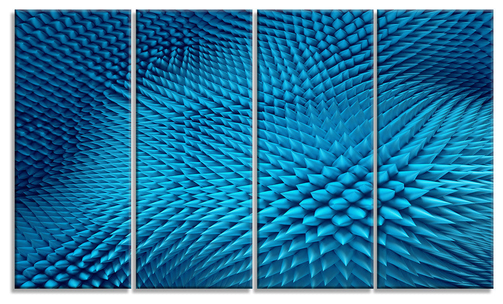 Wavy Blue Prickly Design, Abstract Canvas Art Print, 48"x28", 4 Panels