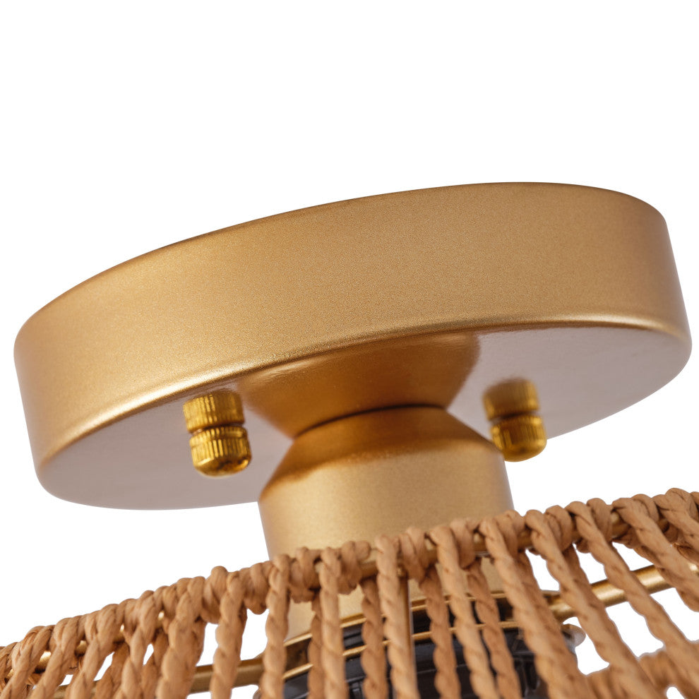 Farmhouse Brown Paper Rope Hand-Woven Semi Flush Mount Ceiling Light