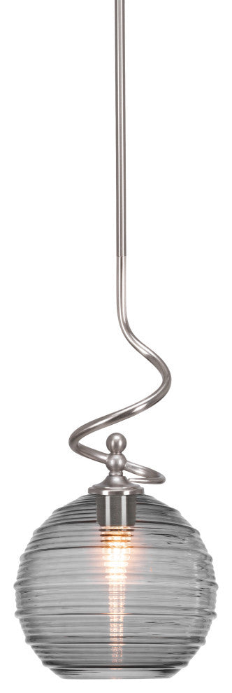 Capri Stem Mini Pendant In Brushed Nickel Finish With 10" Smoke Ribbed Glass
