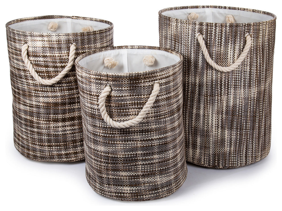 Paper Straw Round Storage Baskets, Set of 6, 15.5 x 18 inches, Brown