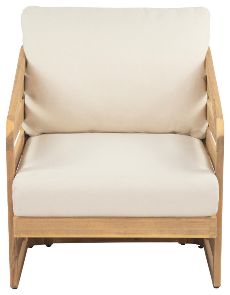 GDF Studio Outdoor Acacia Wood Club Chair with Waterproof Cushions, Teak Finish/Beige Cushion, Single