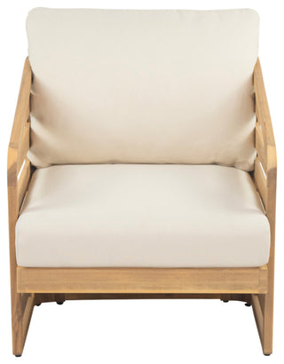 GDF Studio Outdoor Acacia Wood Club Chair with Waterproof Cushions, Teak Finish/Beige Cushion, Single