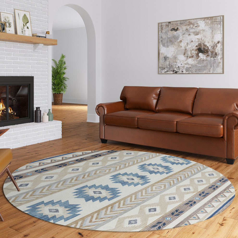 Indoor/Outdoor Phoenix PH3 Ivory Machine Washable 8' x 8' Round Rug