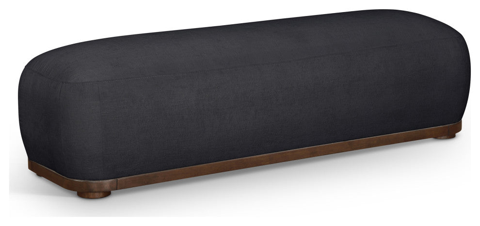 Calum Upholstered Bench, Black, Chenille Fabric, Brown Walnut Finish