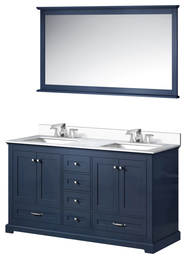 Dukes 60" Navy Blue Double Square Sink Vanity with Quartz Top, With Faucet and M