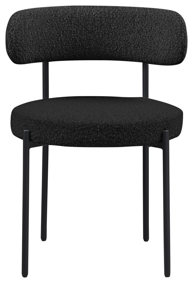 Dobby Contemporary Boucle Fabric Dining Chair with Black Legs, Set of 2, Black