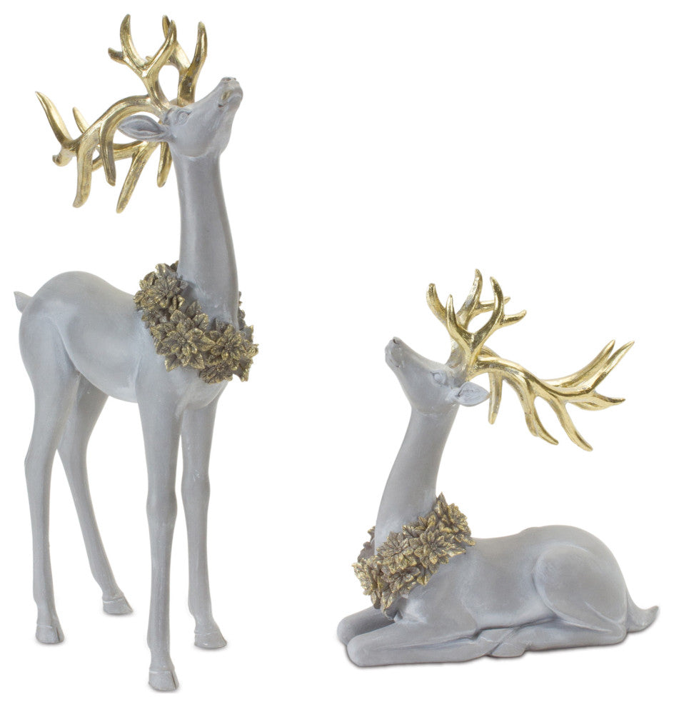Winter Deer Figurine With Wreath, 2-Piece Set