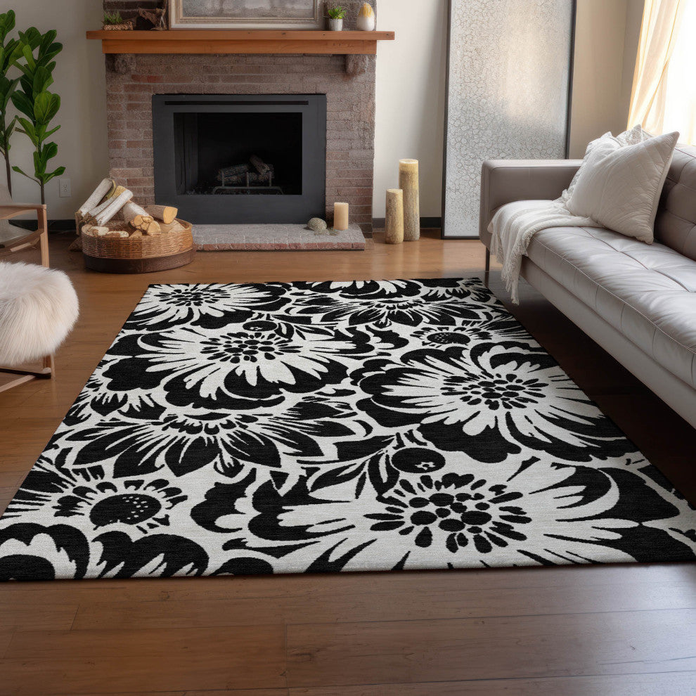 Premium Machine Washable Mayfield AMF551 Black 5' x 7'6" Rug
