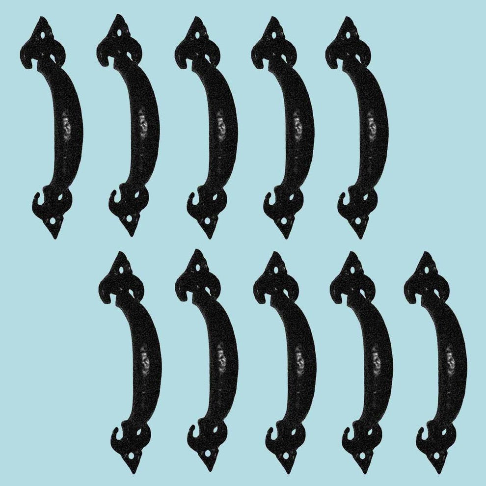 Door or Drawer Pull Black Wrought Iron Fleur de Lis 6 1/2'' Renovators Supply