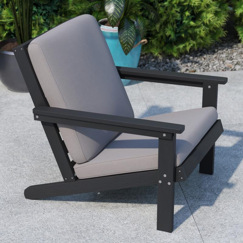Charlestown All-Weather Poly Resin Wood Adirondack Club Chair with Cushions, Bla