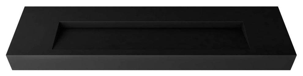 CastelloUSA Pyramid Solid Surface Wall Mounted Ramp Basin Sink, Black, 72", No Faucet Hole