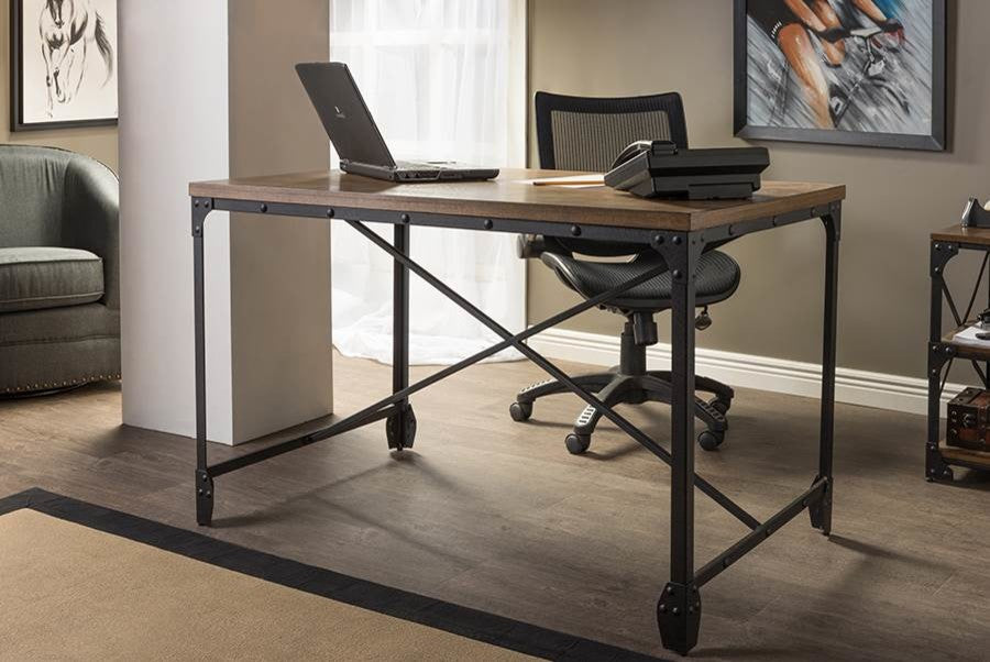 Grayson Vintage Industrial Antique Bronze Home office Wood Desk